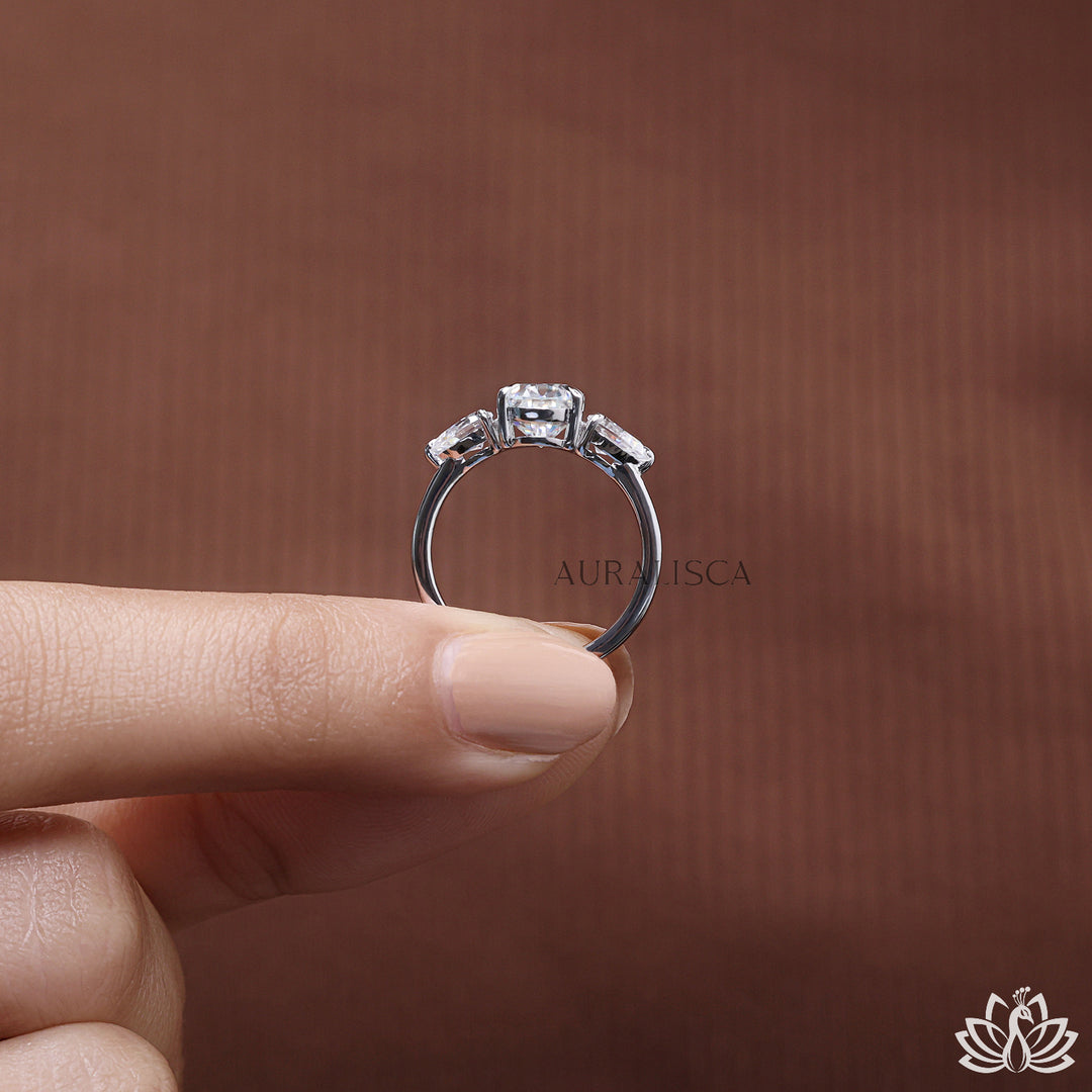Oval & Pear Three Stone Diamond Ring - Lab Grown