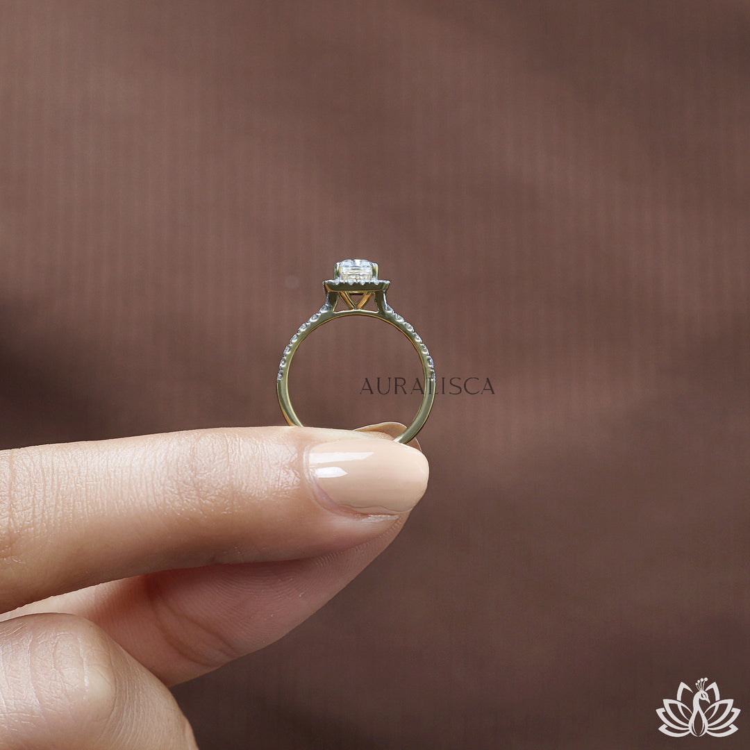 Radiant Halo Diamond Engagement Ring (Double Band) - Lab Grown