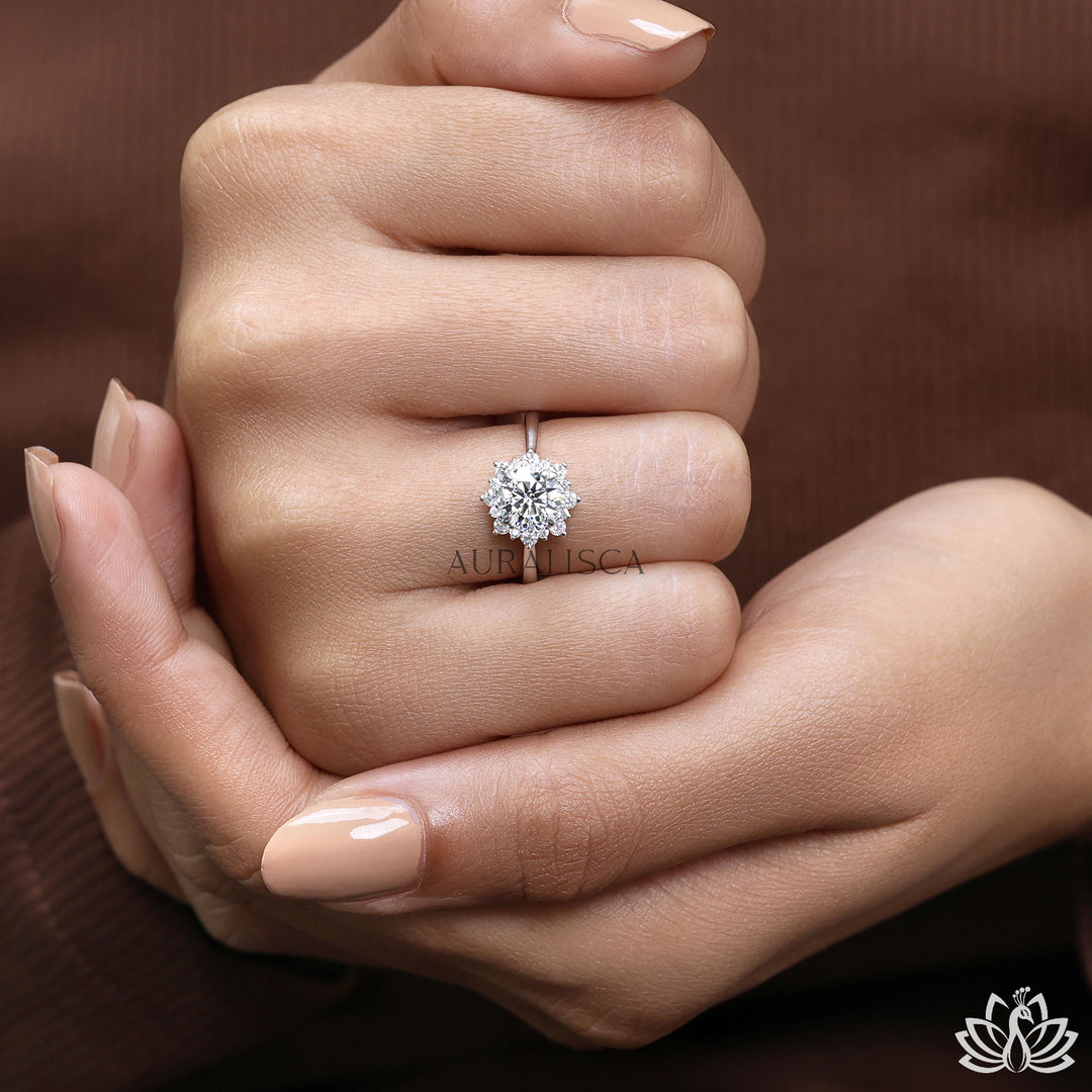 Round Cluster Diamond Ring (Floral Design) - Lab Grown