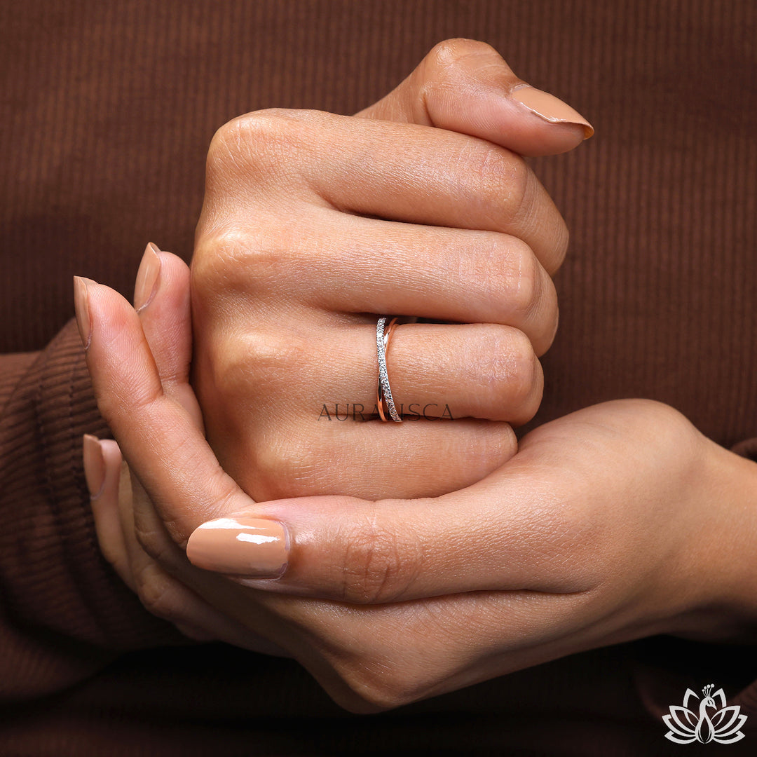 Curved wedding band chevron stacking Diamond Ring (Luxury) - Lab Grown