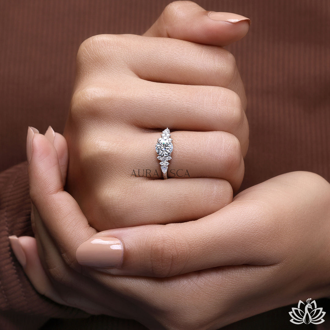 Round & Pear Accent Diamond Ring - Lab Grown