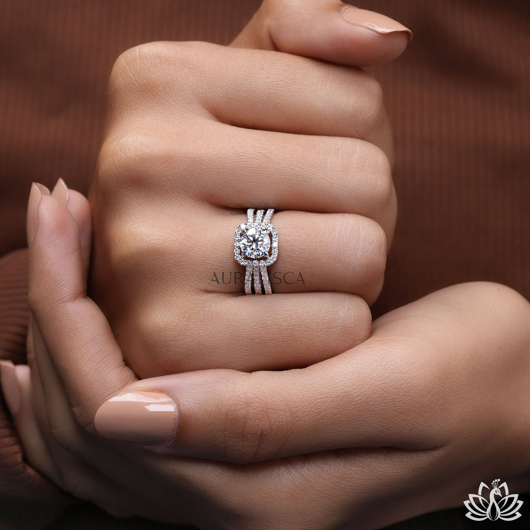 Round Halo Diamond Statement Ring - Lab Grown