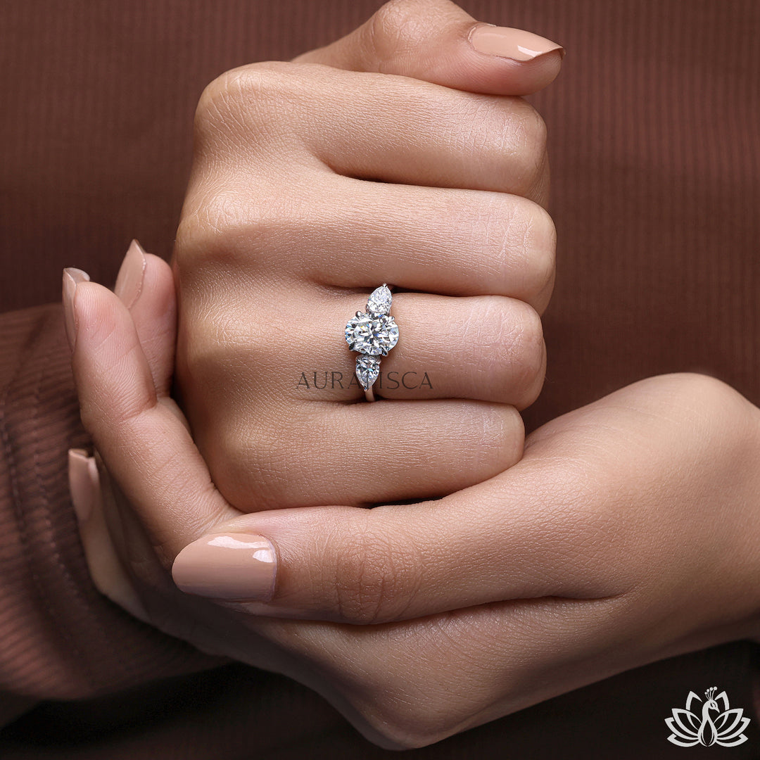 Oval & Pear Three Stone Diamond Ring - Lab Grown