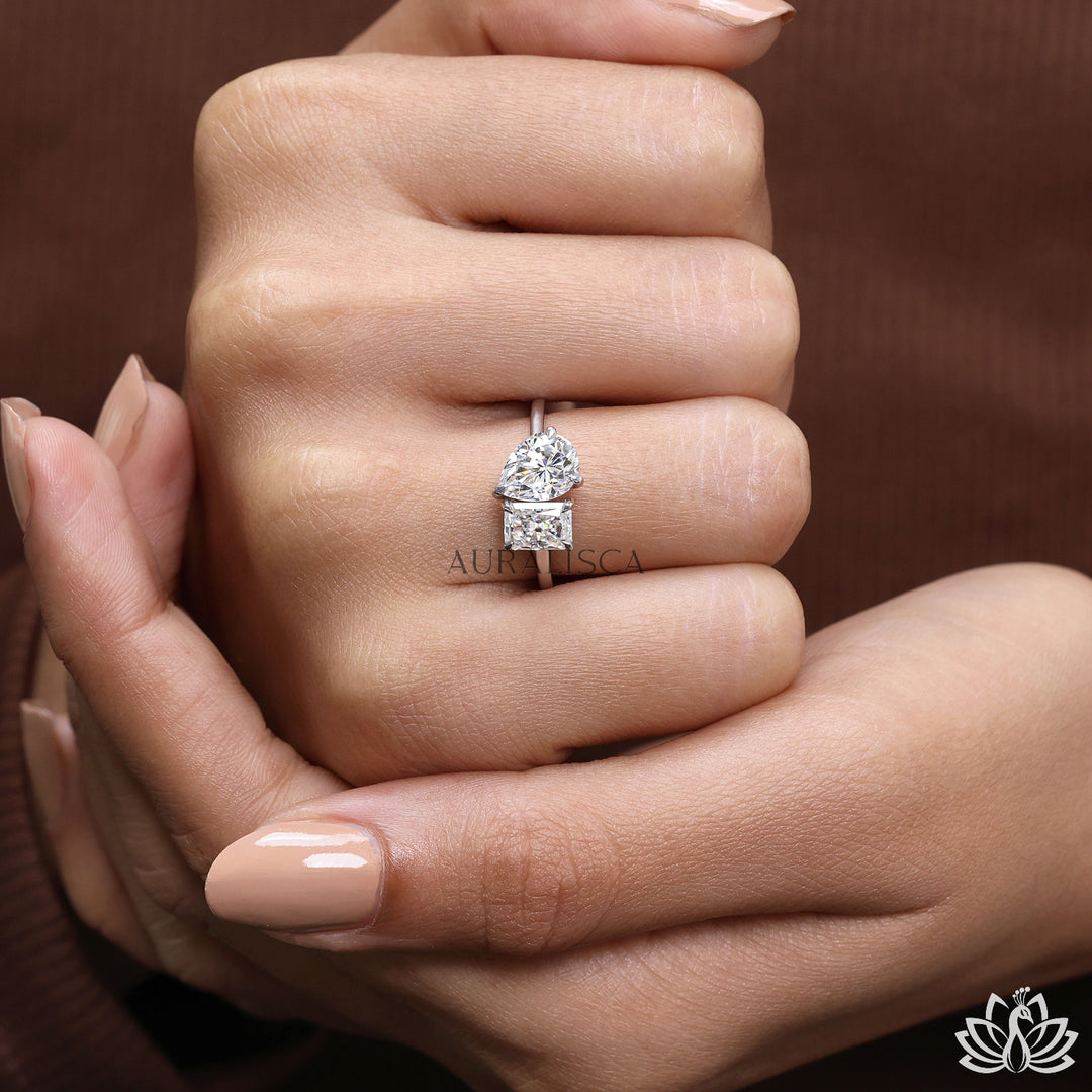 Pear & Radiant Two Stone Diamond Ring - Lab Grown