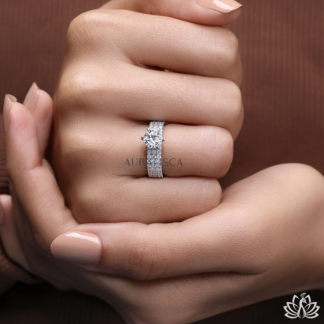 Round Wide Band Diamond Ring - Lab Grown