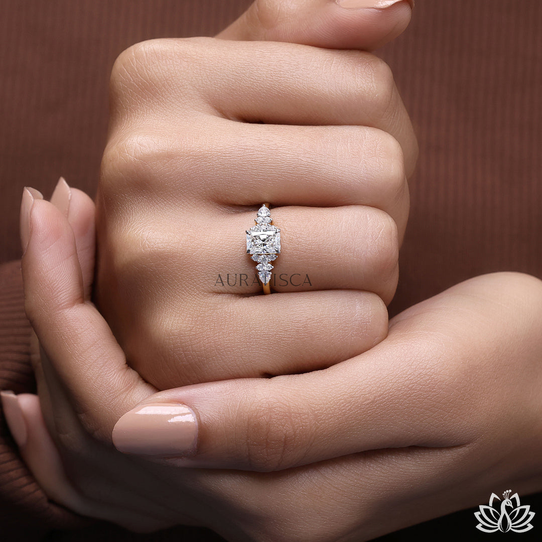 Radiant & Pear Accent Diamond Ring - Lab Grown