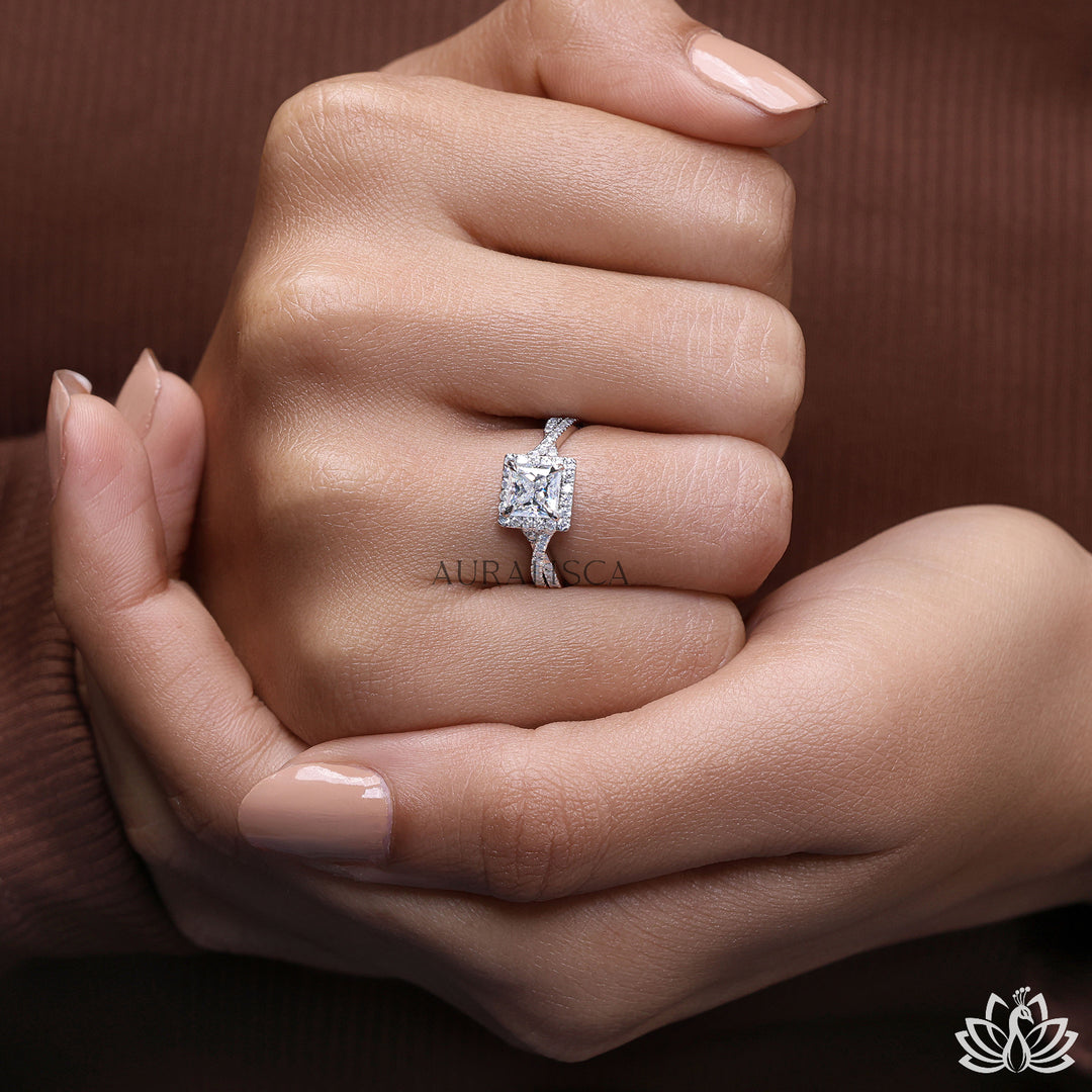 Princess Halo Diamond Engagement Ring - Lab Grown