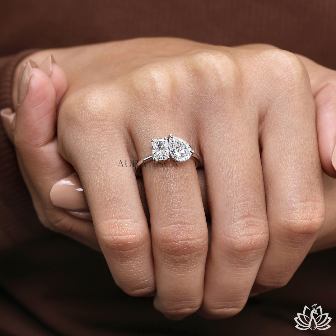 Pear & Radiant Two Stone Diamond Ring - Lab Grown