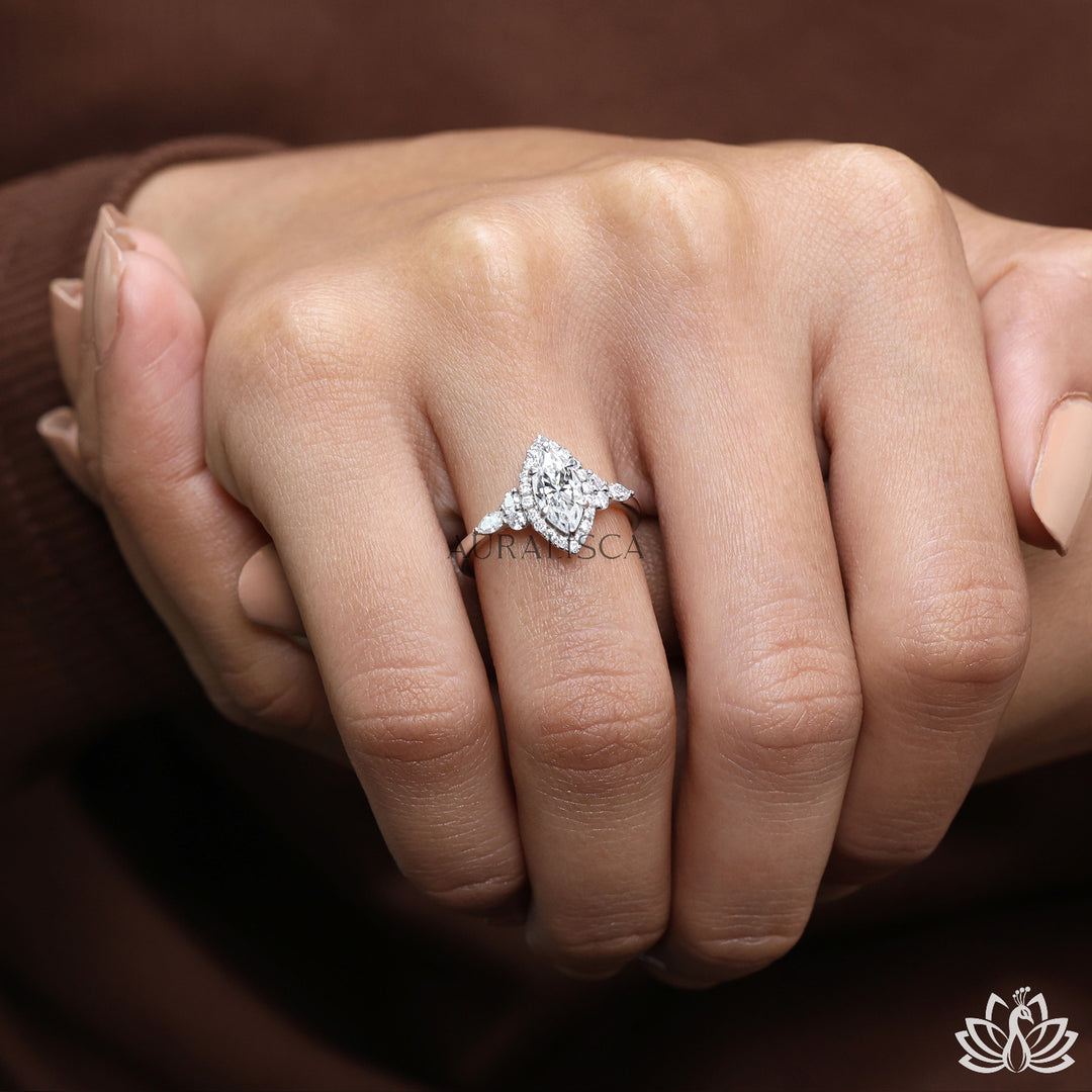 Marquise Halo Diamond Engagement Ring - Lab Grown