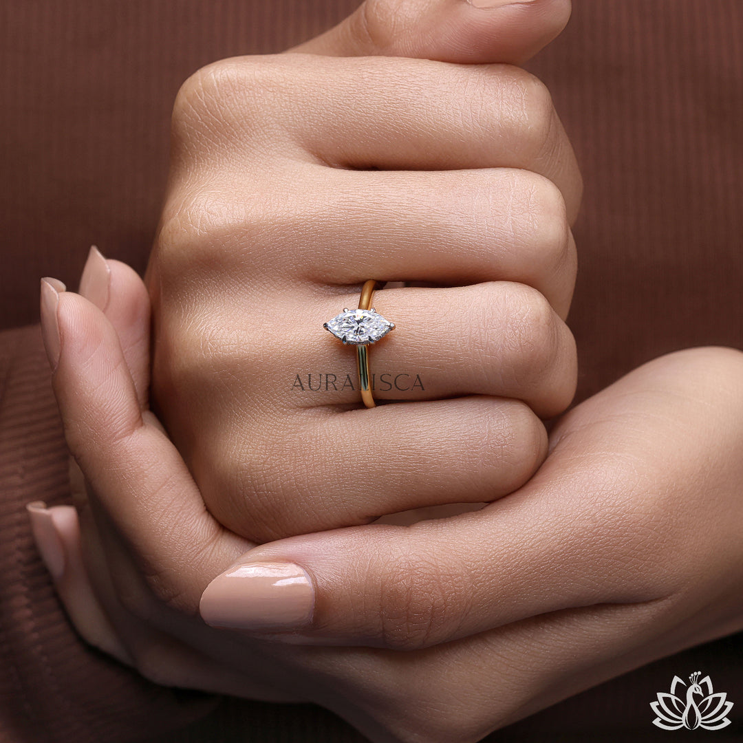 Marquise Solitaire Diamond Ring - Lab Grown