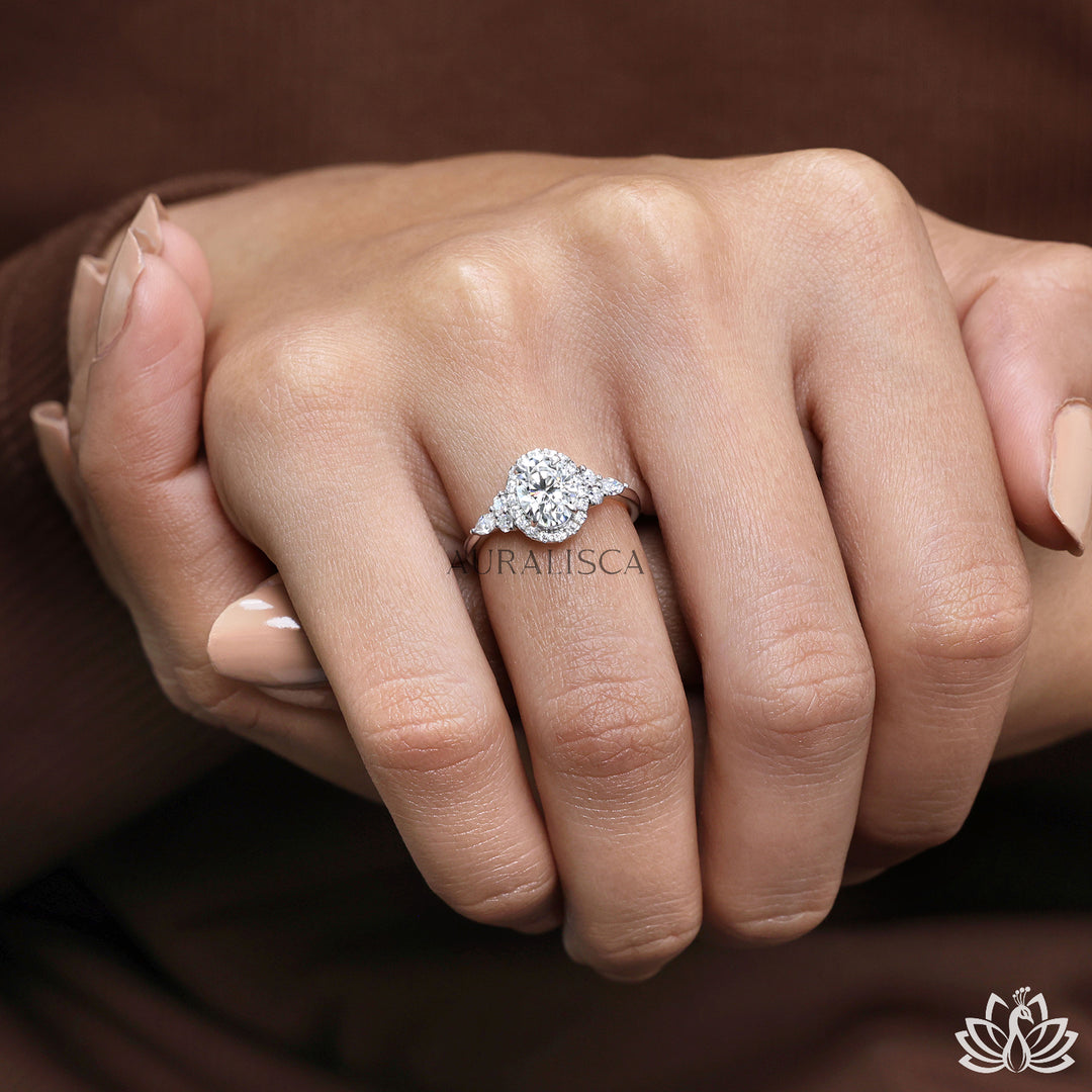 Oval Halo Diamond Engagement Ring - Lab Grown
