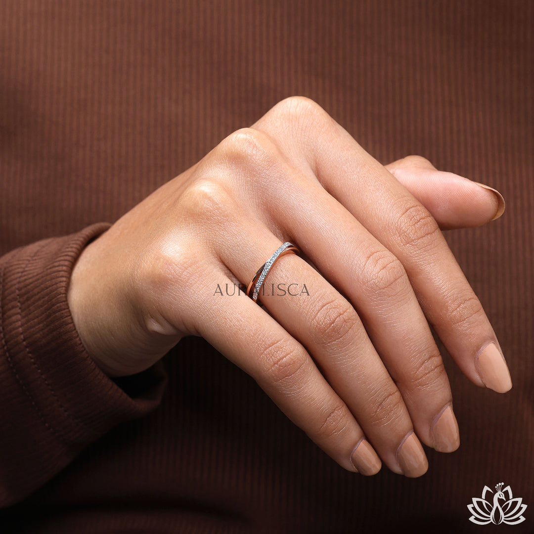 Curved wedding band chevron stacking Diamond Ring (Luxury) - Lab Grown