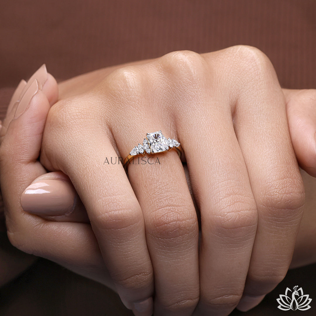 Radiant & Pear Accent Diamond Ring - Lab Grown
