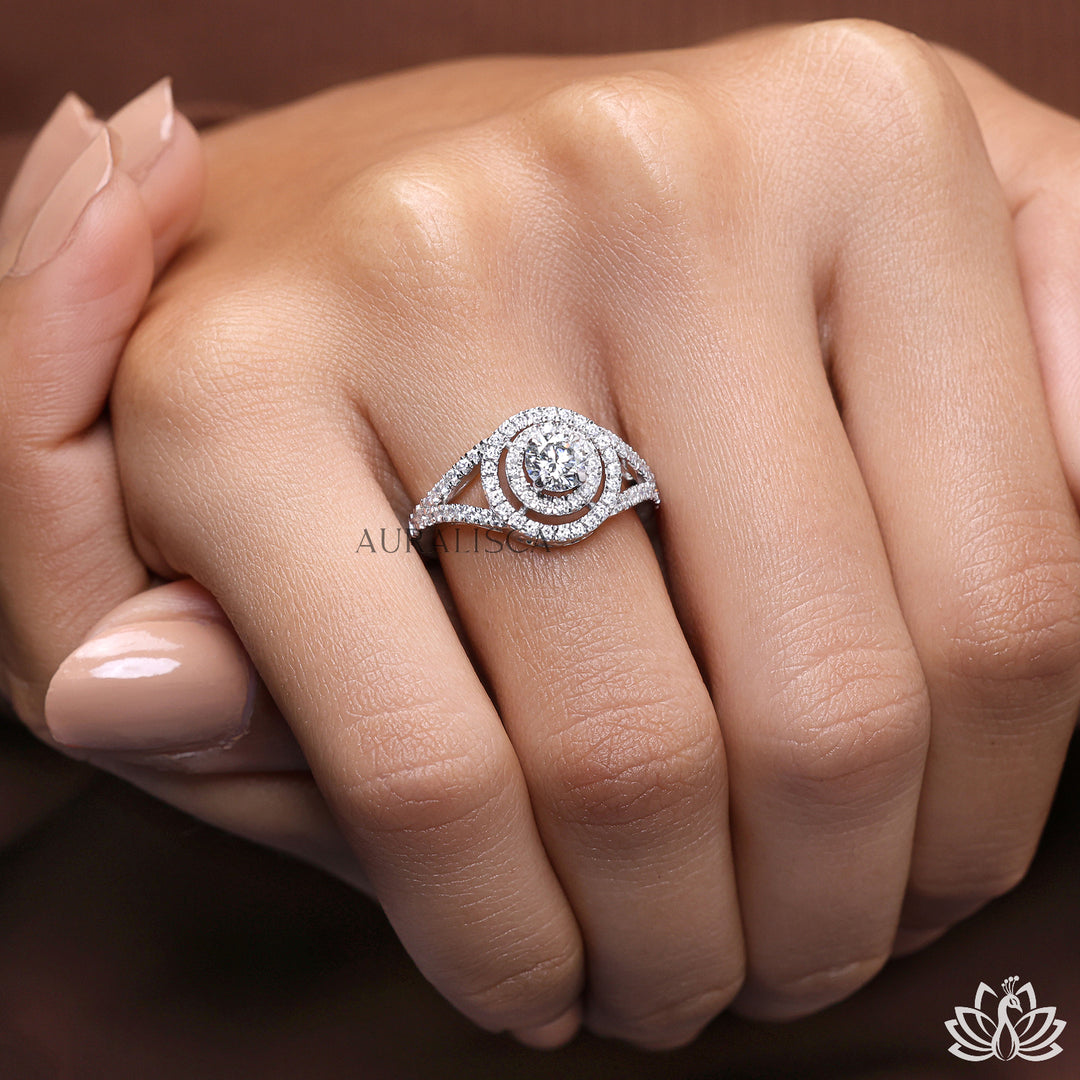 Round Halo Diamond Statement Ring (Rose Gold) - Lab Grown