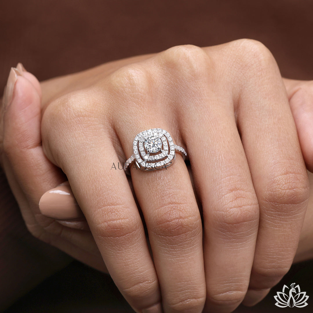 Round Halo Diamond Ring (Classic Pavé) -  Lab Grown