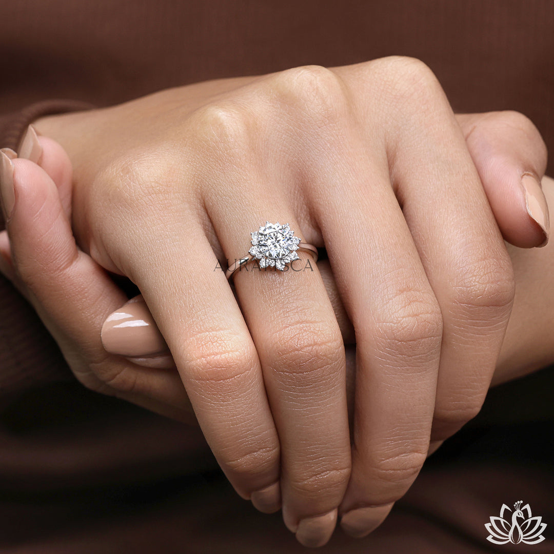 Round Cluster Diamond Ring (Floral Design) - Lab Grown