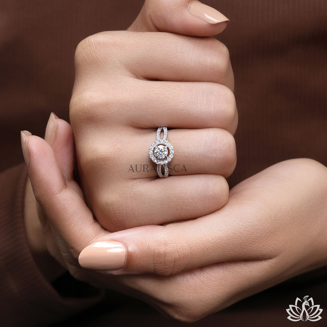 Round Halo Diamond Engagement Ring (Double Halo) - Lab Grown