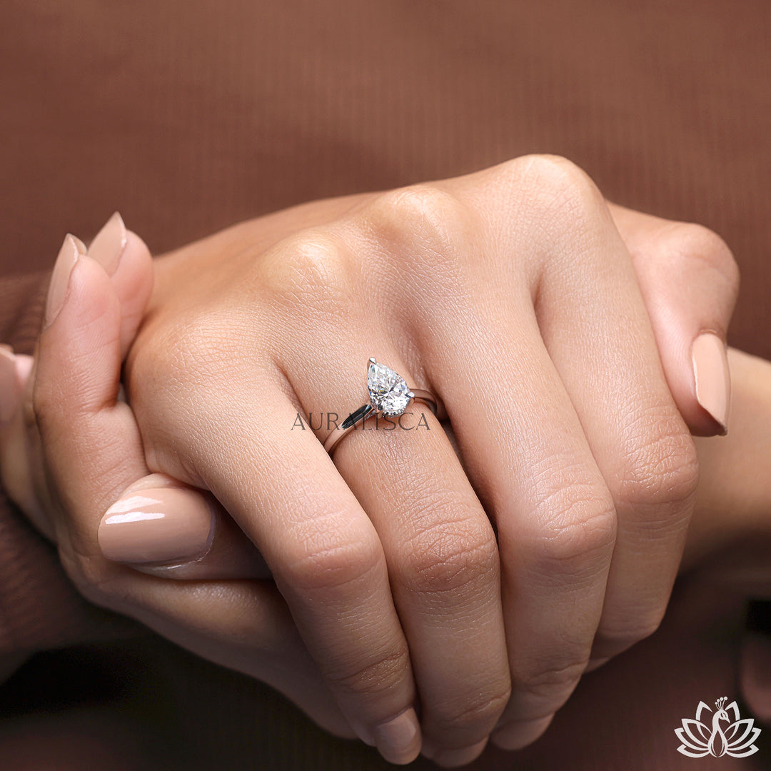 Pear Solitaire Diamond Ring with Matching Band Set - Lab Grown