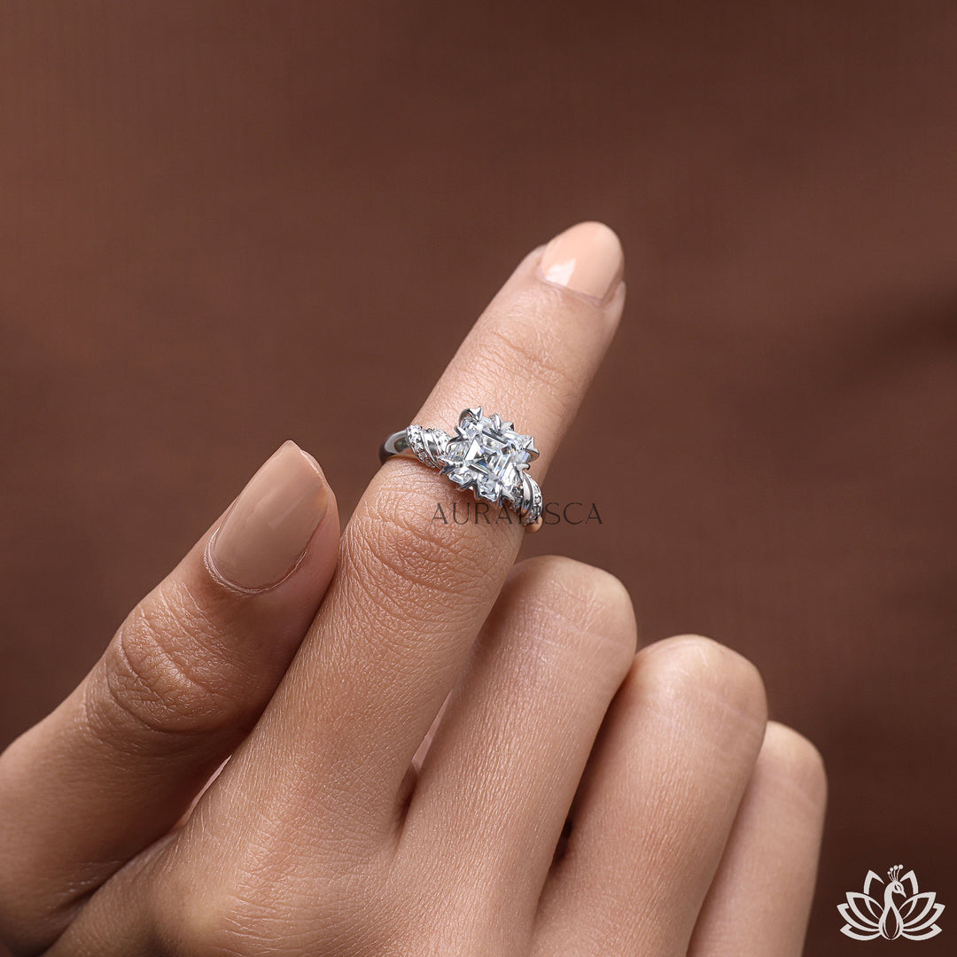 Asscher Designer Diamond Ring (Twist Band) - Lab Grown