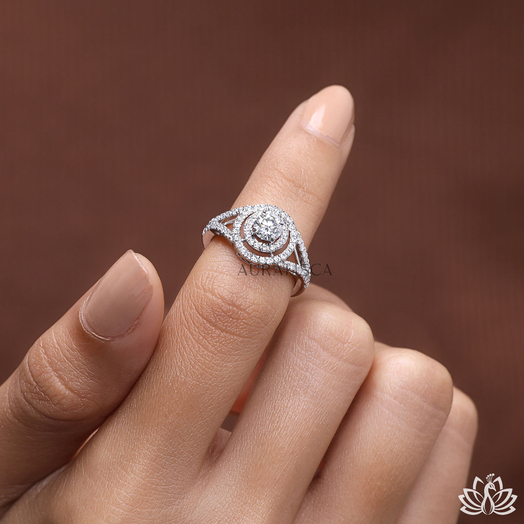 Round Halo Diamond Statement Ring (Rose Gold) - Lab Grown