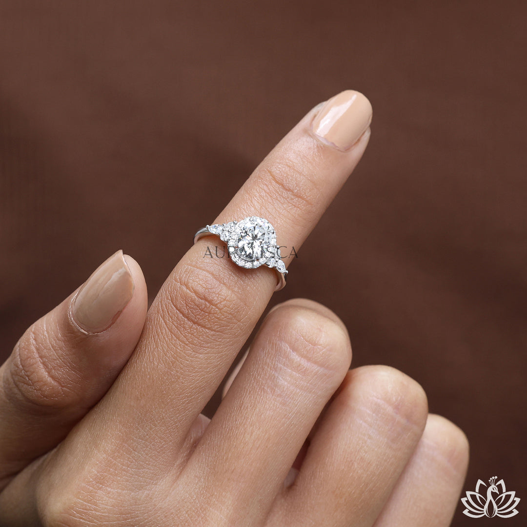 Oval Halo Diamond Engagement Ring - Lab Grown