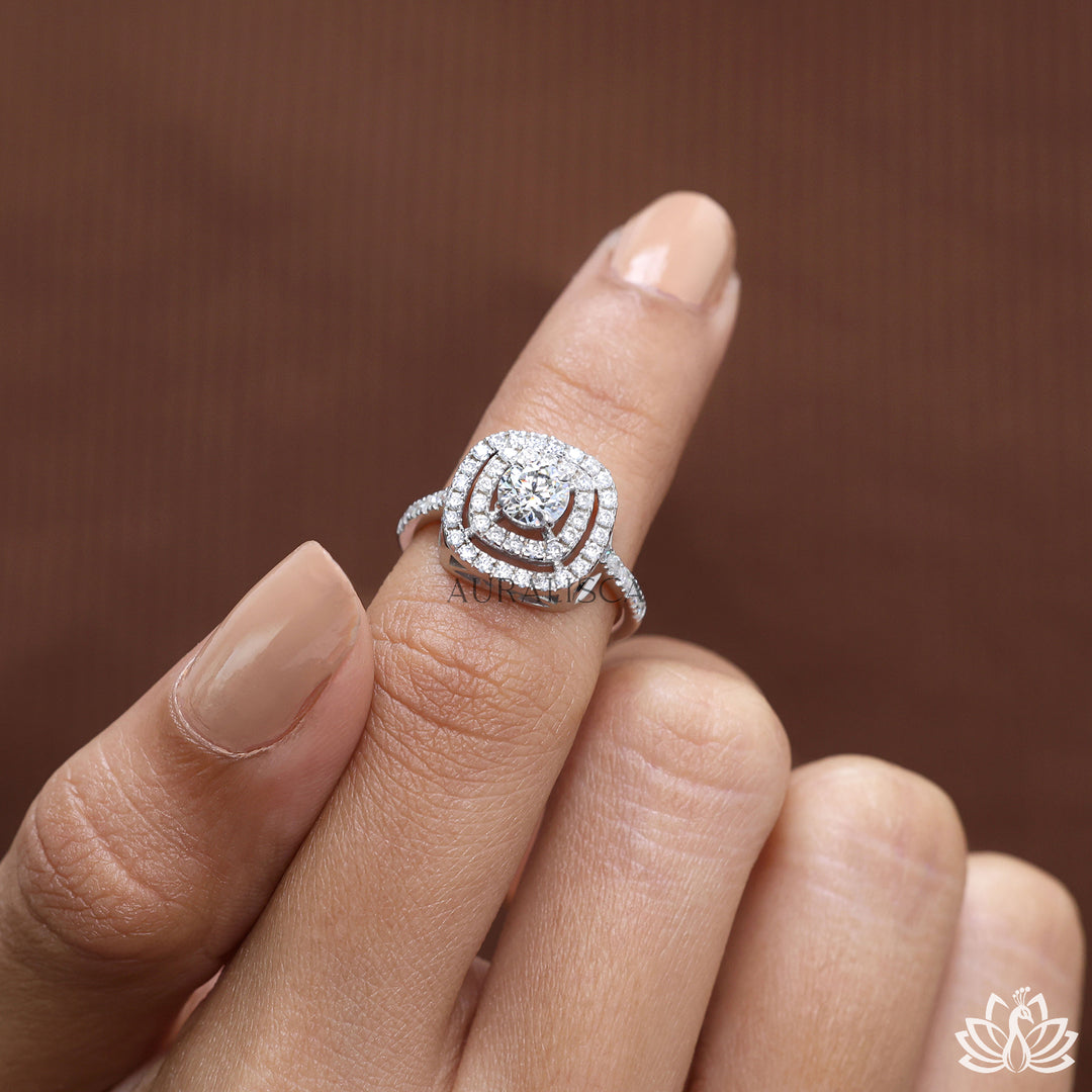 Round Halo Diamond Ring (Classic Pavé) -  Lab Grown