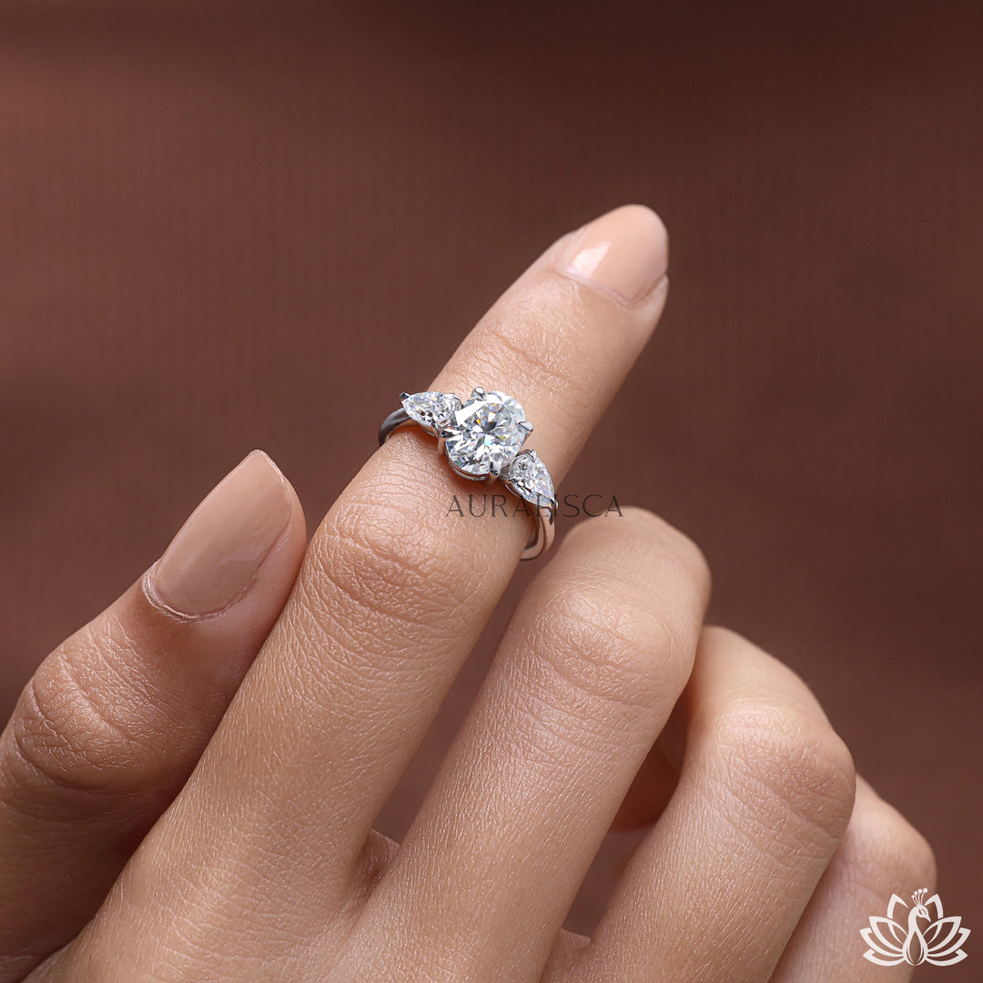 Oval & Pear Three Stone Diamond Ring - Lab Grown