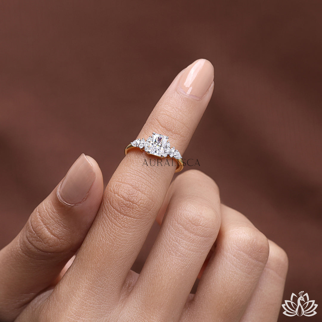 Radiant & Pear Accent Diamond Ring - Lab Grown