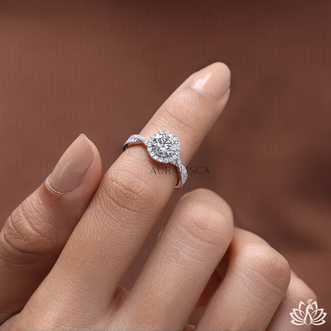Round Halo Diamond Engagement Ring (Split Shank) - Lab Grown