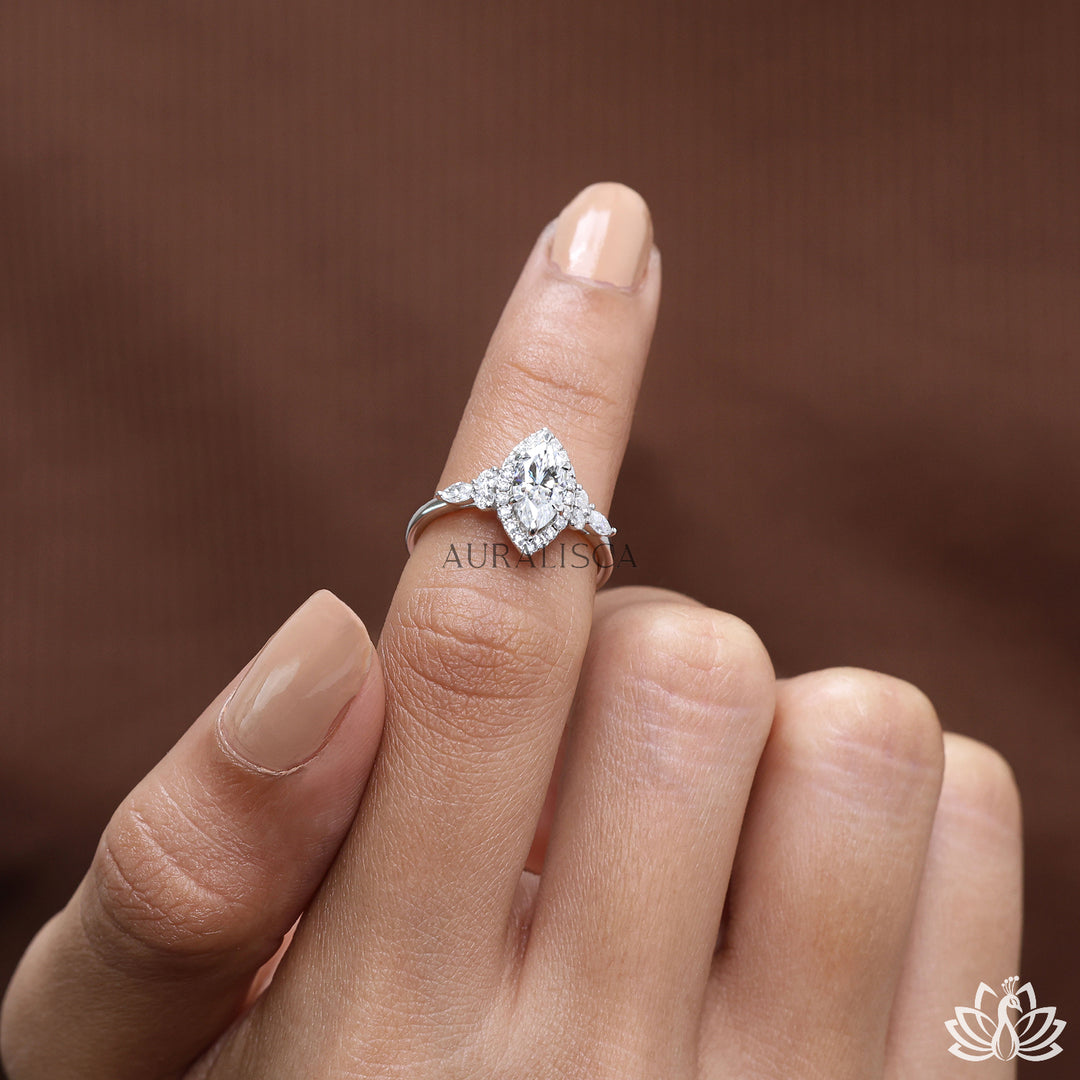 Marquise Halo Diamond Engagement Ring - Lab Grown