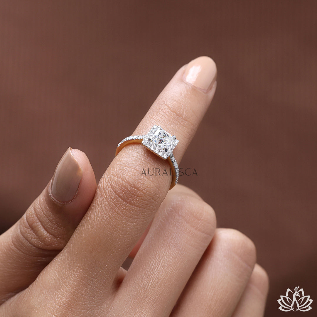 Asscher Halo Diamond Engagement Ring - Lab Grown