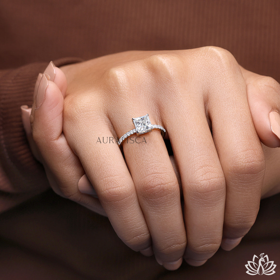 Princess Solitaire Diamond Engagement Ring - Lab Grown