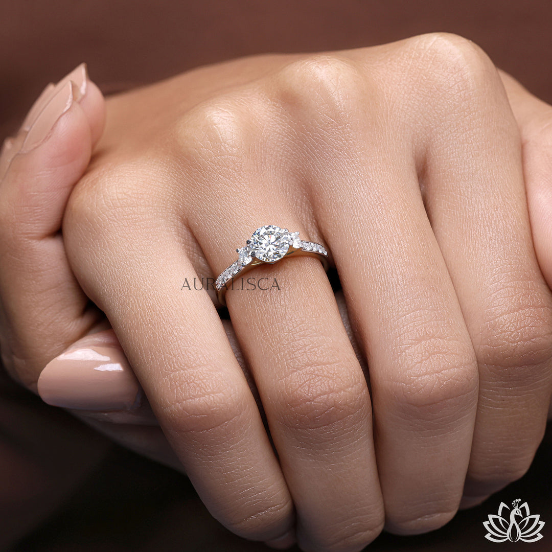 Round Three Stone Diamond Ring - Lab Grown