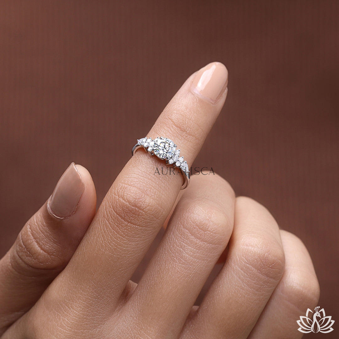 Round & Pear Accent Diamond Ring - Lab Grown
