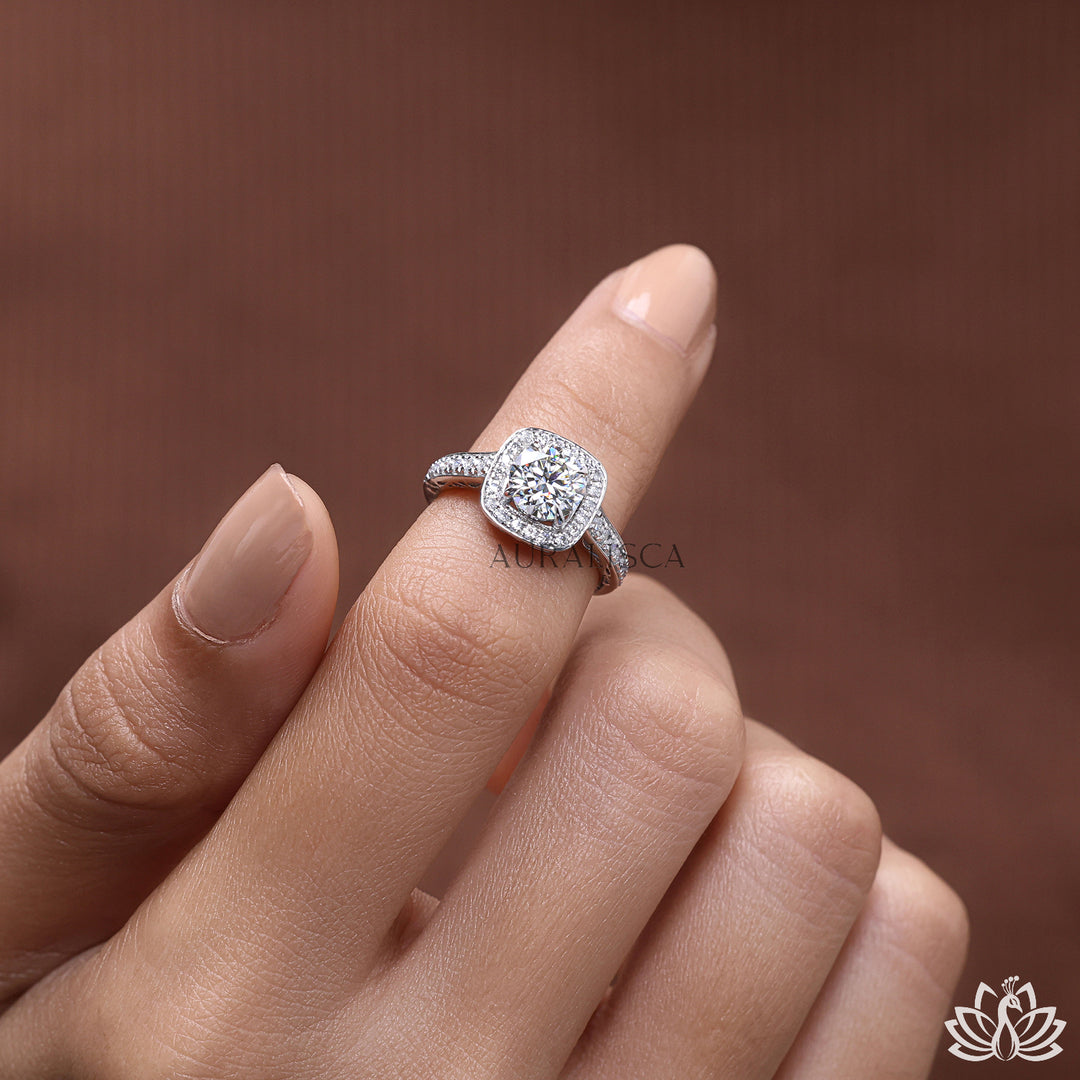Round Halo Diamond Engagement Ring - Lab Grown