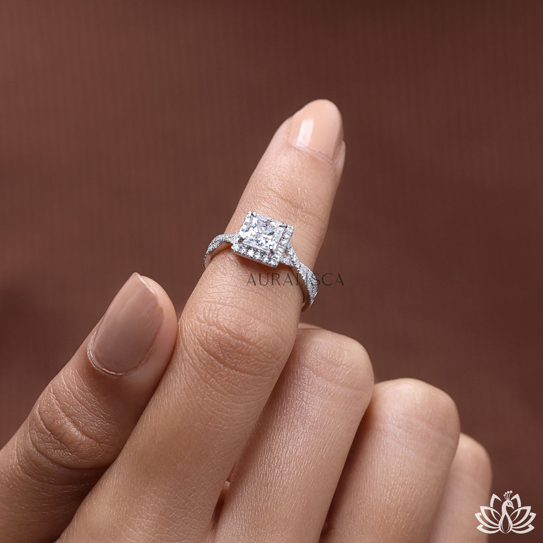 Princess Halo Diamond Engagement Ring - Lab Grown