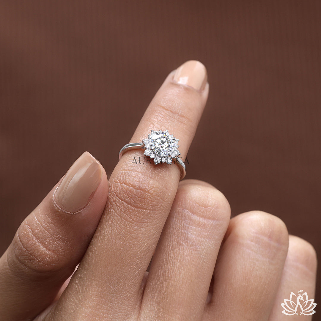 Round Cluster Diamond Ring (Floral Design) - Lab Grown