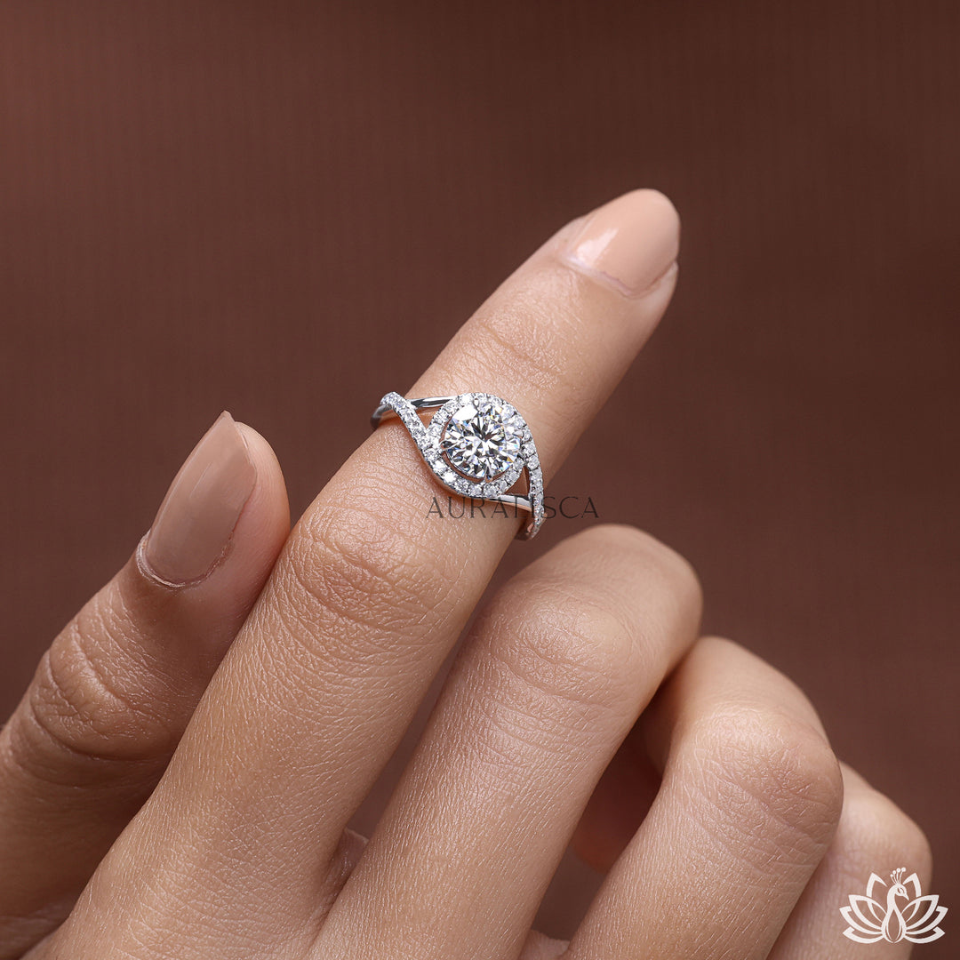 Round Twist Halo Diamond Ring - Lab Grown