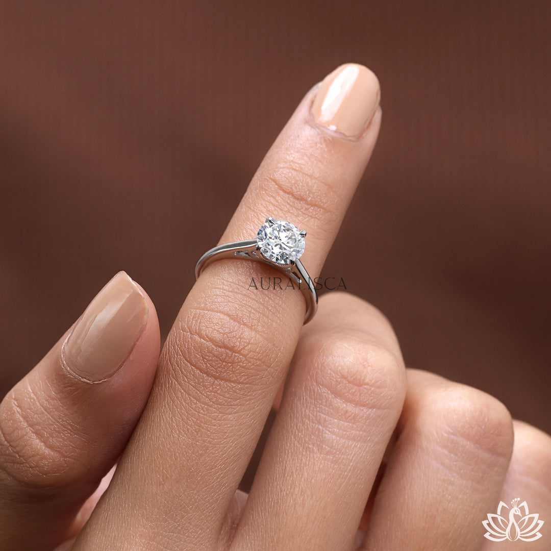 Round Solitaire Diamond Ring (Minimal Band) - Lab Grown