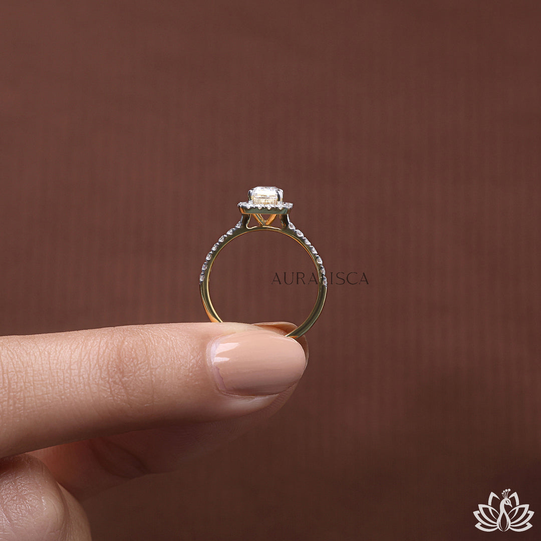 Emerald Halo Diamond Ring - Lab Grown