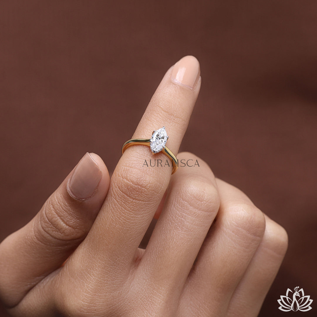 Marquise Solitaire Diamond Ring - Lab Grown