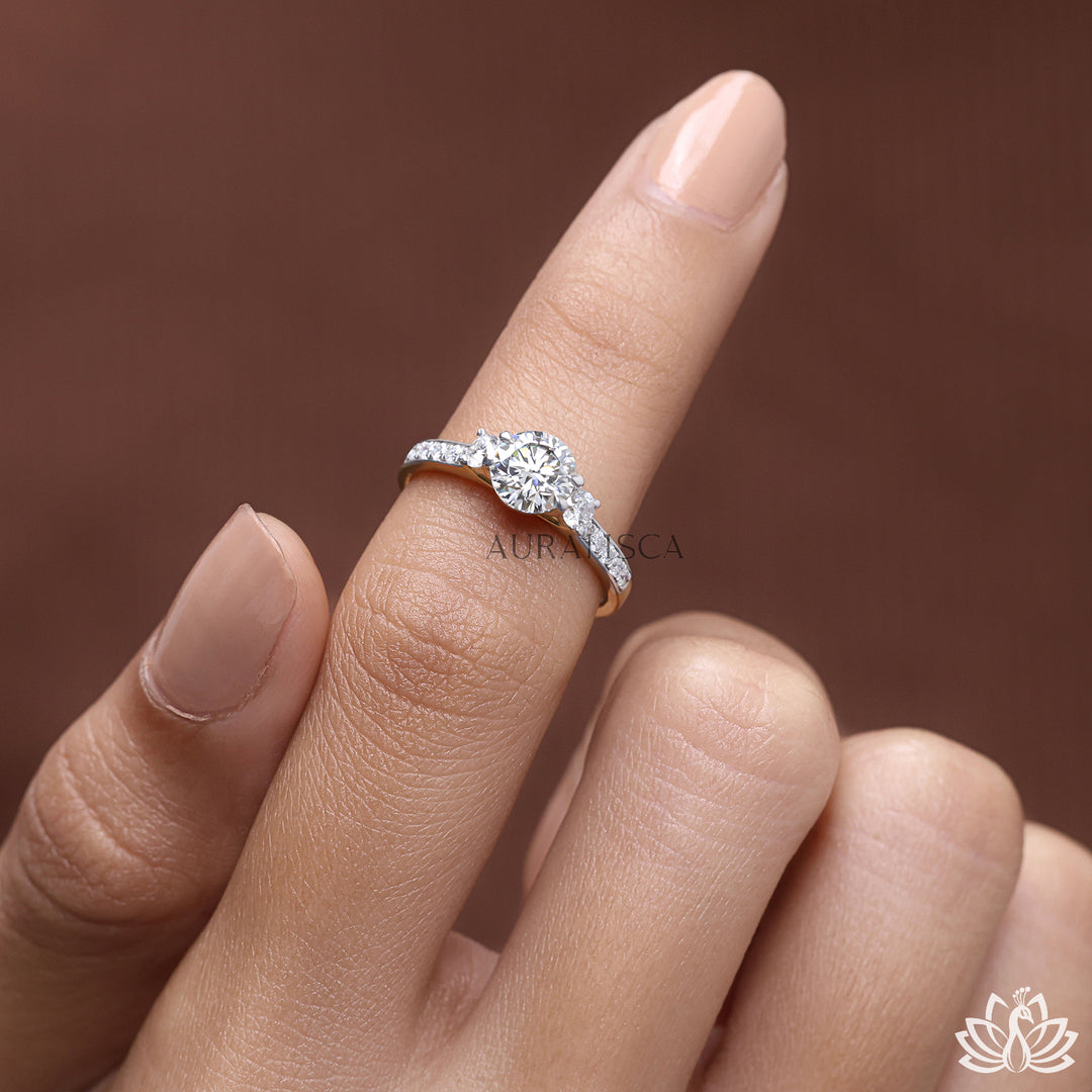Round Three Stone Diamond Ring - Lab Grown