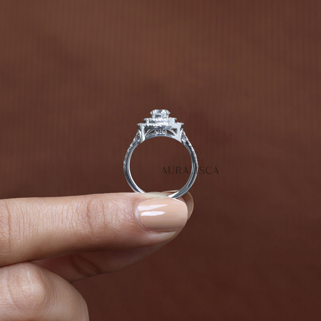 Round Halo Diamond Ring (Classic Pavé) -  Lab Grown