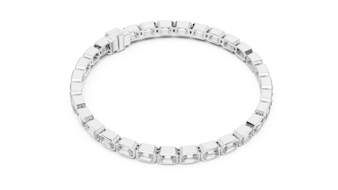 Sophisticated Art Deco Inspired Bezel Set Emerald Diamond Line Bracelet - AJBR1009