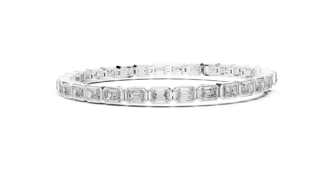 Sophisticated Art Deco Inspired Bezel Set Emerald Diamond Line Bracelet - AJBR1009