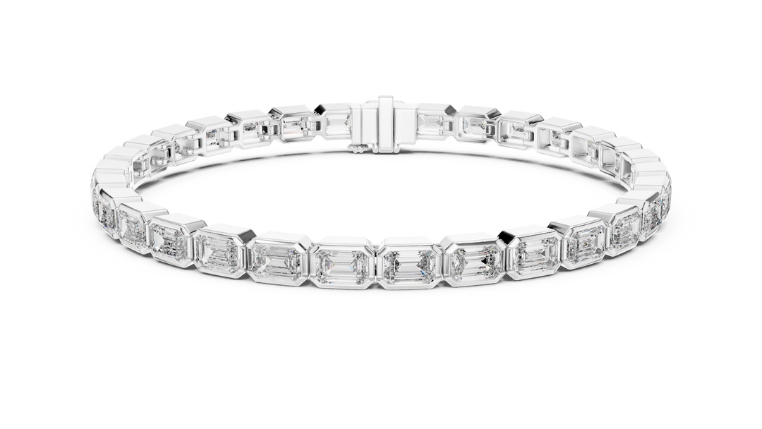 Sophisticated Art Deco Inspired Bezel Set Emerald Diamond Line Bracelet - AJBR1009