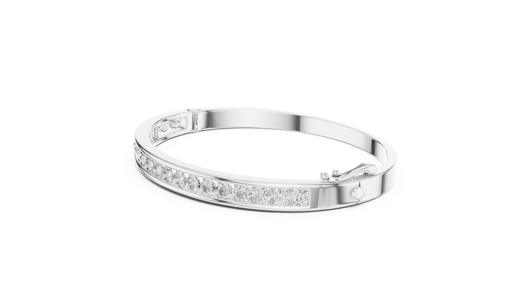 Elegant Channel Set Round Diamond Hinged Bangle Bracelet - AJBR1010