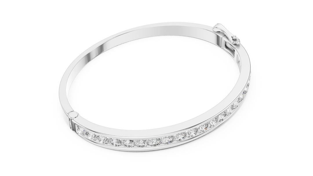 Elegant Channel Set Round Diamond Hinged Bangle Bracelet - AJBR1010