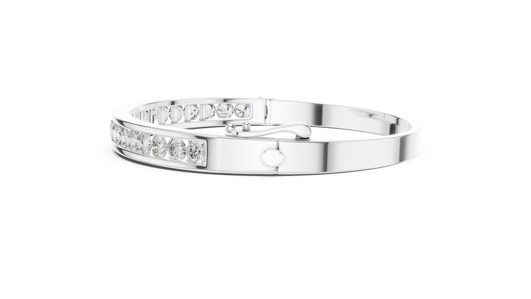 Elegant Channel Set Round Diamond Hinged Bangle Bracelet - AJBR1010