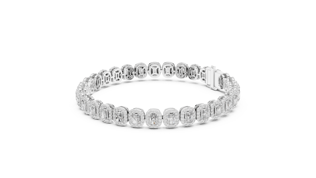 Opulent Radiant Cut Diamond Soft Square Halo Line Bracelet - AJBR1011